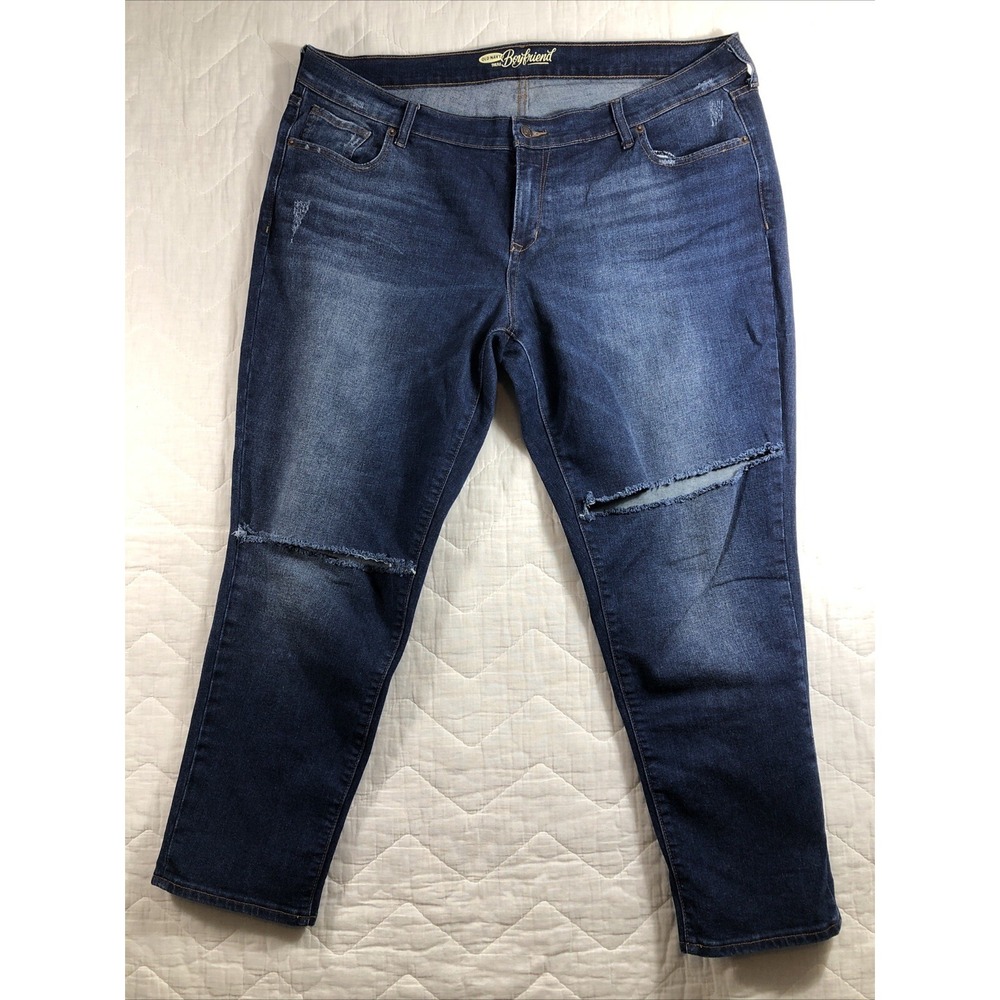Old Navy Jeans Women's Size 18 Long‎ Denim Blue Mid Rise Boyfriend Distressed